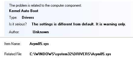 Arym85.sys detected