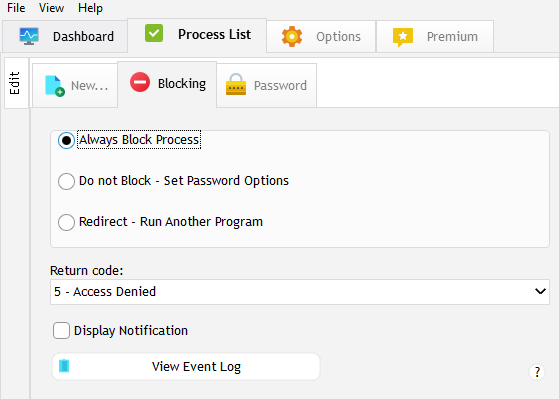 Process Blocking Options