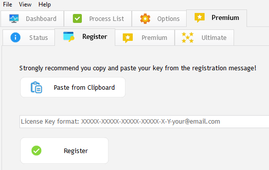 Paste registration key from the Windows clipboard