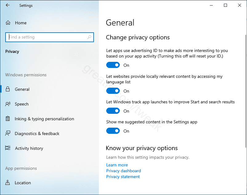 Turn off Let Windows track app launches to improve Start and search results