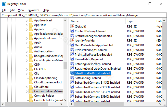Registry key for Disable Unwanted Automatically Installed Windows Apps