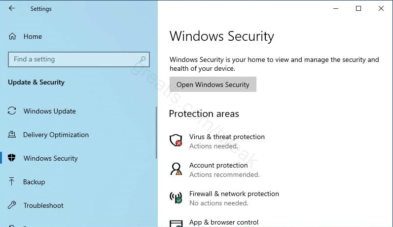 Update & Security Settings, Windows Defender