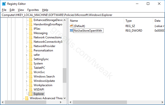 Registry key for Disable Look for an App in the Store in Windows 10