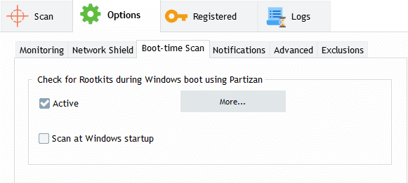 boot-time scan tab