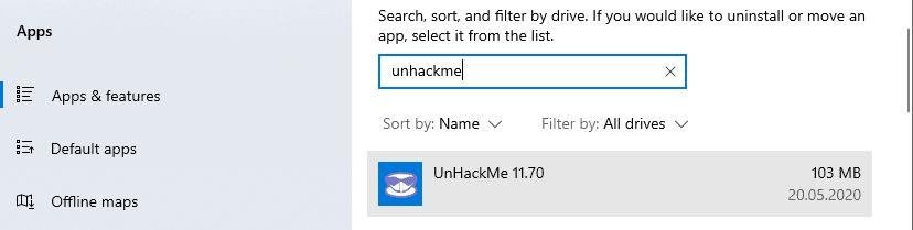 Choose Apps and find UnHackMe to uninstall