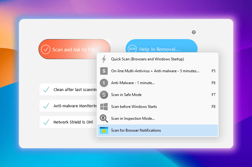 UnHackMe scans for browser's notifications